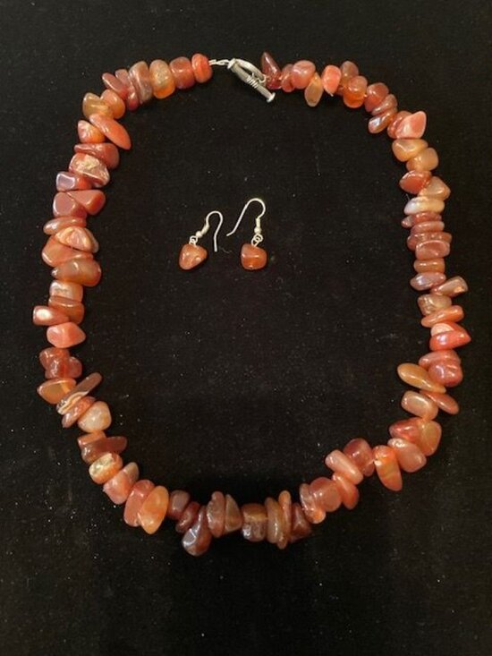 Jewelry - Brown and Amber Colored Stone Beaded Necklace and Earring Set